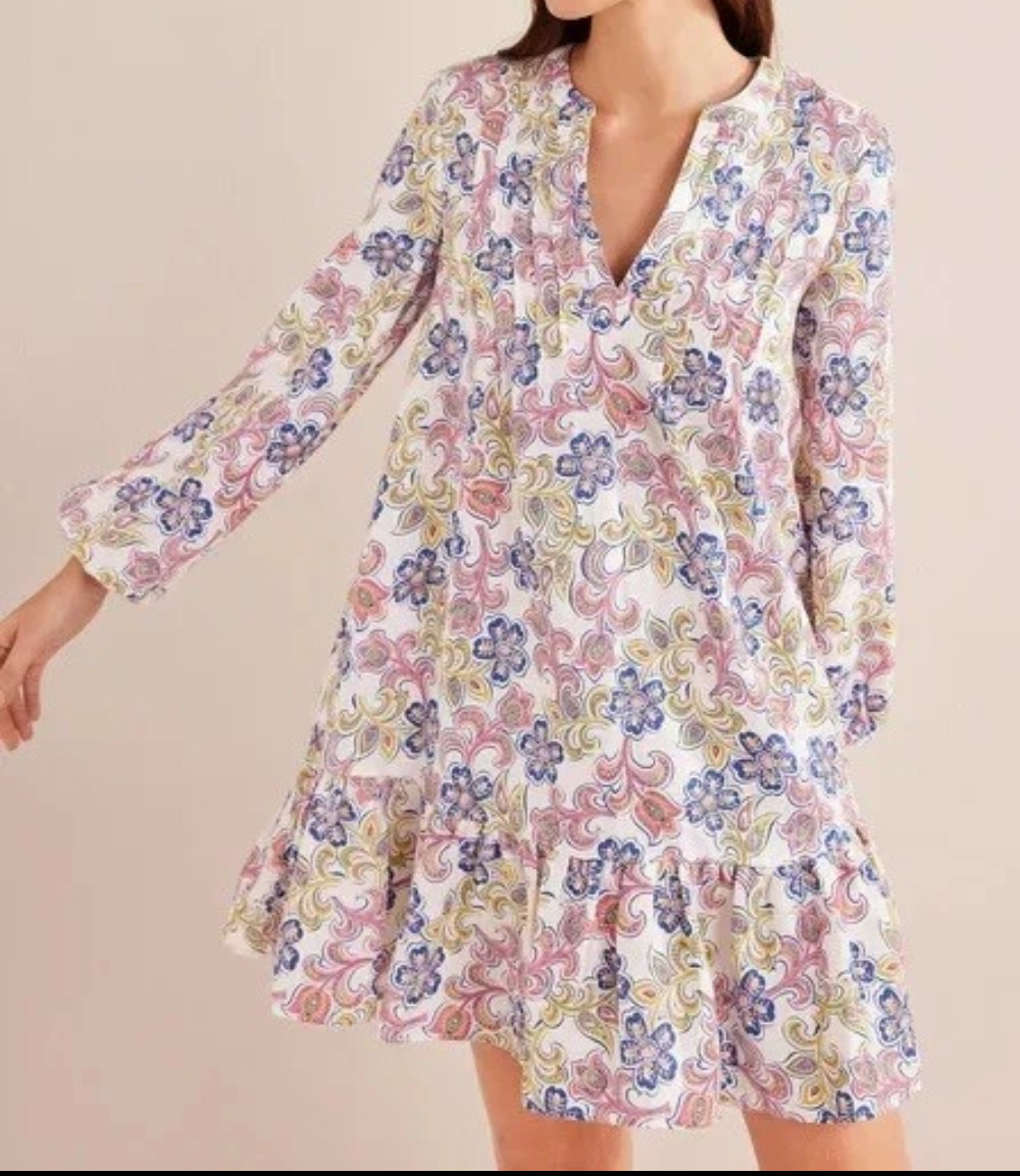 Boden floral paisley tiered linen dress Size 4 Boho Cottage Summer Feminine